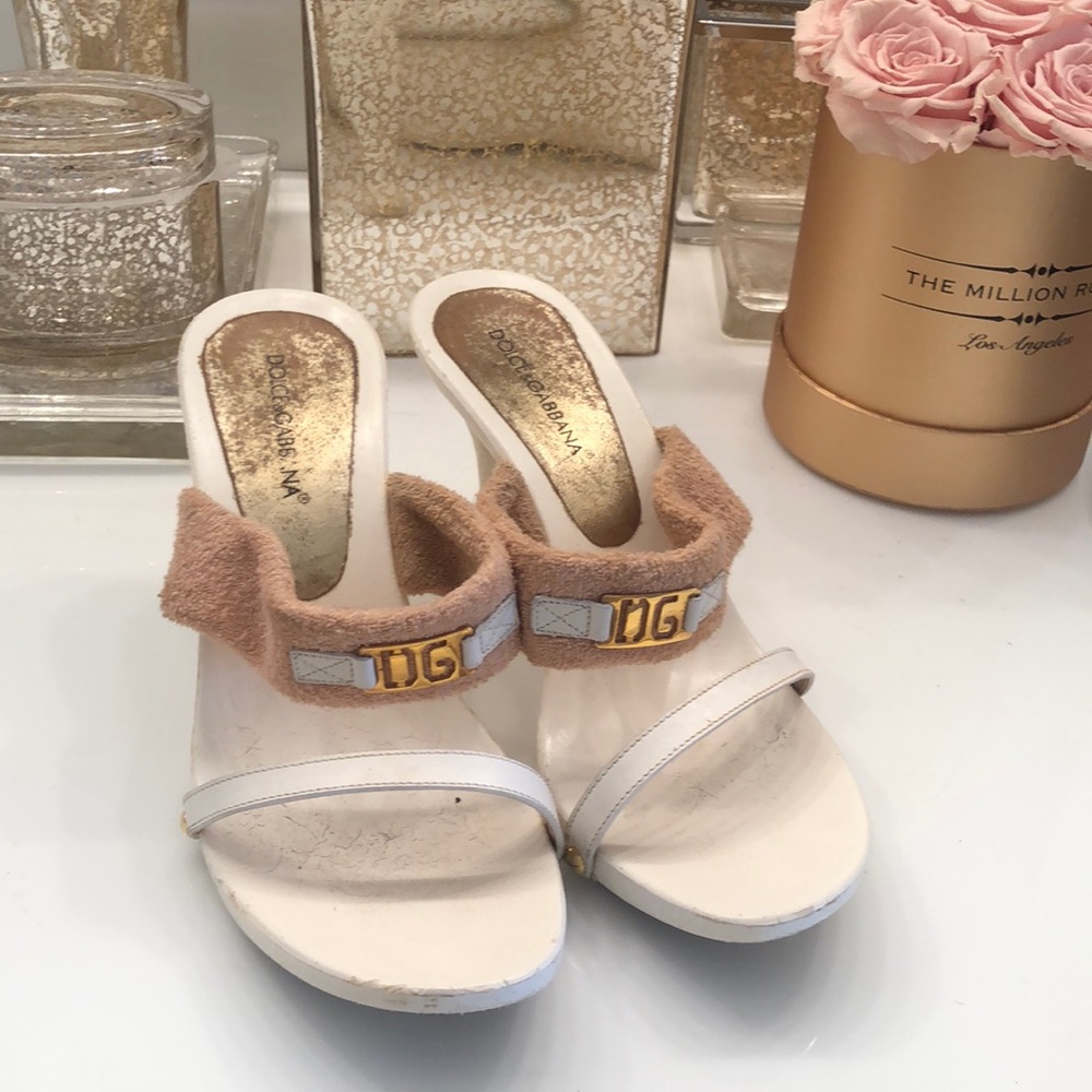 Dolce & Gabbana Authentic Rare Vintage Pink Terry Sandals Heels White 37 6